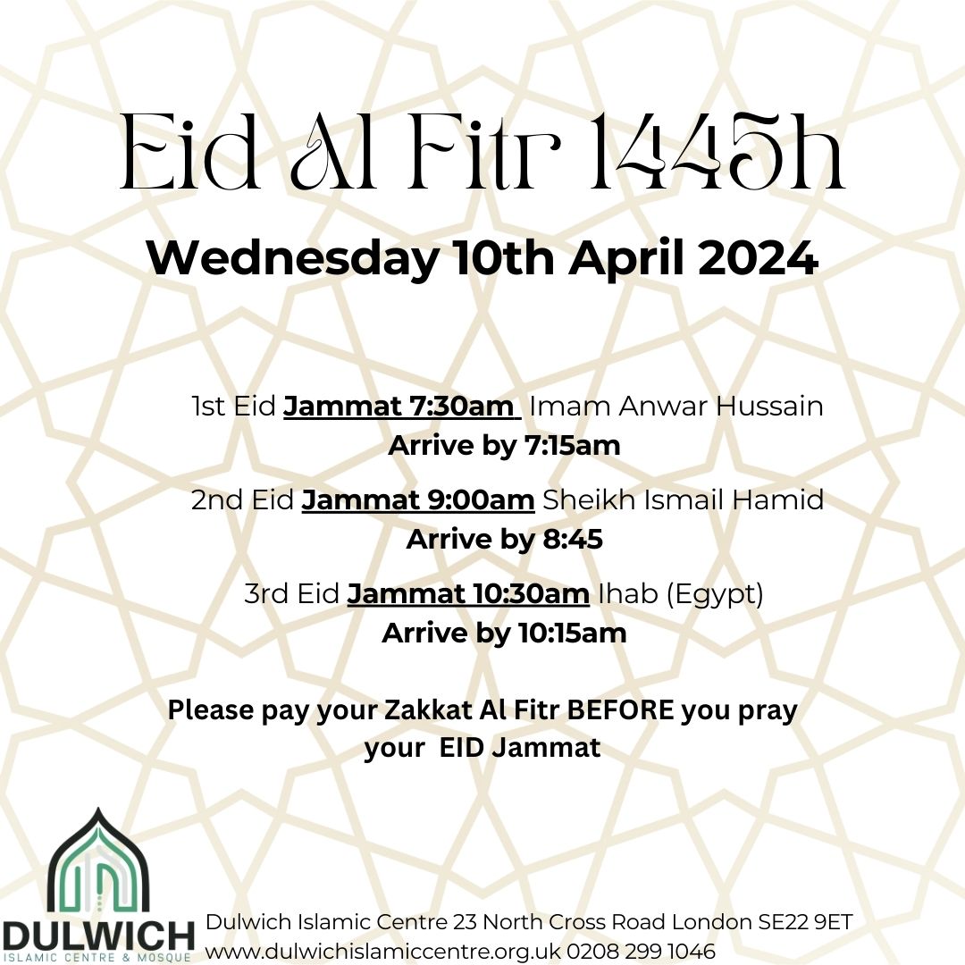 Eid Ul Fitr 1445H Wednesday 10th  of April 2024